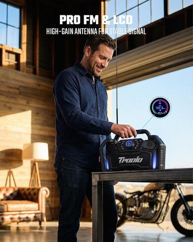 Rugged Jobsite Bluetooth Speaker – 160W Peak, 120dB Loud, FM Radio, IPX6 Waterproof | 24H Battery, 28W PD Fast Charge 2.5H, Heavy Duty Portable TWS Stereo for Outdoor, Garage, Tailgating in Saudi Arabia
