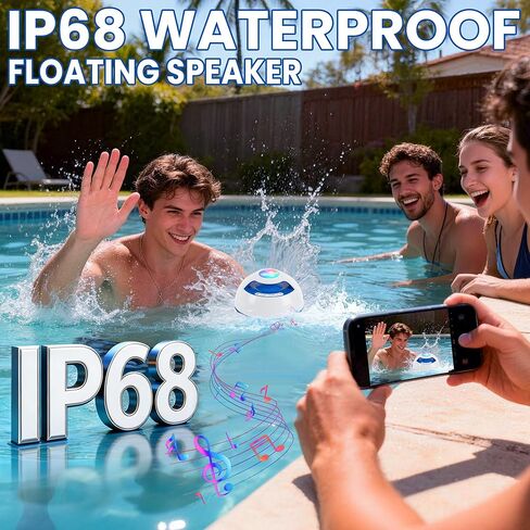 مكبر صوت بلوتوث مطور من Luxfero 2026، مكبر صوت عائم لحمام السباحة مع أضواء علوية وسفلية، مكبر صوت BT5.4 لحوض الاستحمام الساخن IP68 مكبر صوت عائم مقاوم للماء، مكبر صوت بلوتوث عائم محمول لحمام السباحة باللون الأبيض in Saudi Arabia