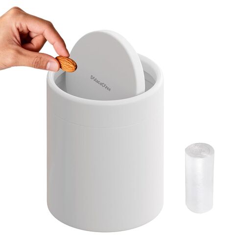 Desktop Trash can with Lid,0.4 Gal Stainless Steel Counter Top Trash Can Mini Bathroom Trash Can for Car,Office,Kitchen,Desk,a Roll of Trash Bag(Black) in Saudi Arabia