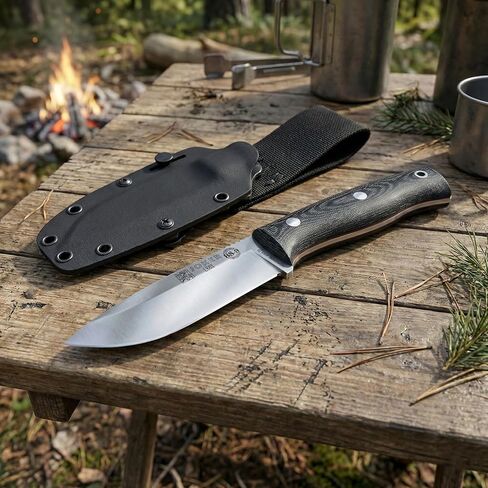 سكين Joker Bushcraft الرياضي Lynx 111، شفرة 4.13 بوصة من Böhler N695، متوفر في خيارات مختلفة للحالة والمقبض، أداة لصيد الأسماك والصيد والتخييم والمشي لمسافات طويلة (قماش Micarta، Kydex Sheath + FireStarter) in Kuwait