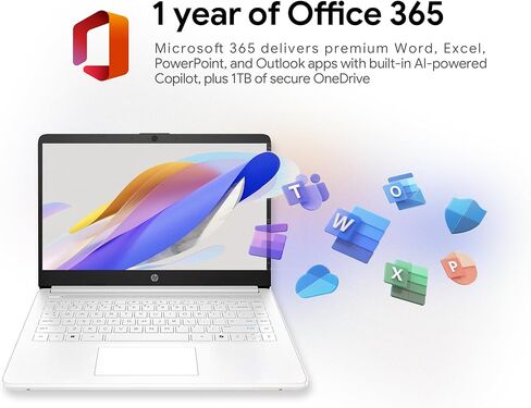 HP 14" Laptop · 576GB Storage · Microsoft 365 Included · 64GB + 512GB SD · 8GB RAM · HD Display · 12-Hour Battery · WiFi · Bluetooth · Windows 11 White in Saudi Arabia