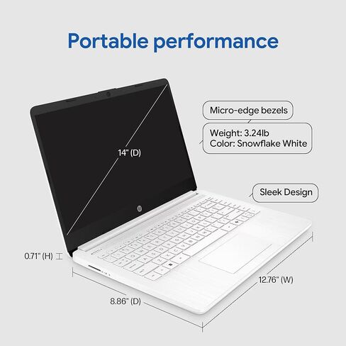 HP 14" Laptop · 576GB Storage · Microsoft 365 Included · 64GB + 512GB SD · 8GB RAM · HD Display · 12-Hour Battery · WiFi · Bluetooth · Windows 11 White in Saudi Arabia