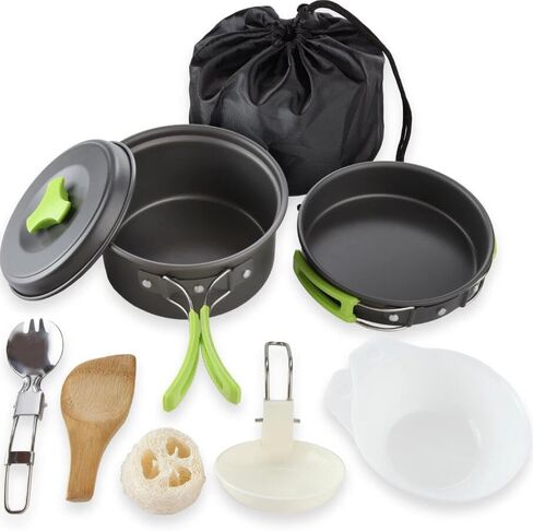 EatingBiting 10pcs Camping Cookware Mess Kit for Backpacking Gear Cooking Pots and Pans Set Backpacking Stove/Portable Stove Compatible Camp Kitchen Pot Utensils Camp Kitchen Equipment Accessories in Saudi Arabia
