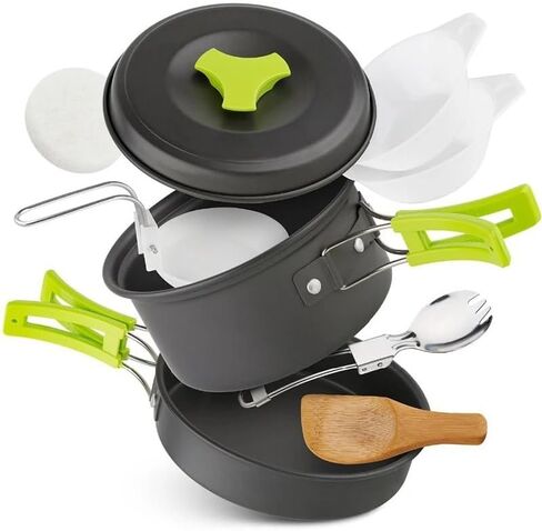 EatingBiting 10pcs Camping Cookware Mess Kit for Backpacking Gear Cooking Pots and Pans Set Backpacking Stove/Portable Stove Compatible Camp Kitchen Pot Utensils Camp Kitchen Equipment Accessories in Saudi Arabia