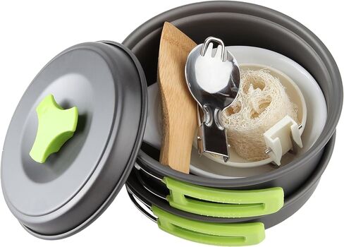 EatingBiting 10pcs Camping Cookware Mess Kit for Backpacking Gear Cooking Pots and Pans Set Backpacking Stove/Portable Stove Compatible Camp Kitchen Pot Utensils Camp Kitchen Equipment Accessories in Saudi Arabia