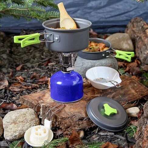 EatingBiting 10pcs Camping Cookware Mess Kit for Backpacking Gear Cooking Pots and Pans Set Backpacking Stove/Portable Stove Compatible Camp Kitchen Pot Utensils Camp Kitchen Equipment Accessories in Saudi Arabia