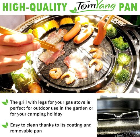TomYang Korean Bbq Grill Pan, 13 inch, Camping Pan, Stove Top Non-stick Coating, More than 100 Recipe Videos, KBBQ pan, 4 x Bamboo tongs, Dishwasher, Grill Pan, Korean food in Saudi Arabia