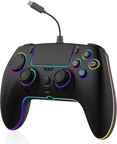 وحدة تحكم ألعاب سلكية RGB لجهاز PlayStation 5 بديلة مع مشغل تأثير Hall لجهاز PS-5 وWindows PC، عصا التحكم عن بعد لاستشعار الحركة بالاهتزاز المزدوج مع Turbo، ورسم خرائط ماكرو (أسود) in Saudi Arabia