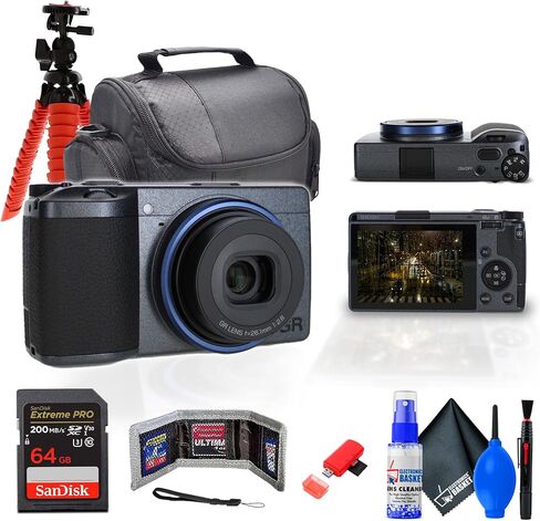 كاميرا Ricoh GR IIIx Urban Edition الرقمية (01158) تتضمن الحزمة: بطاقة ذاكرة سعة 64 جيجابايت، وقارئ بطاقات، ومحفظة بطاقات، وحقيبة كاميرا، ومجموعة تنظيف كاملة، وقبضة يد مرنة in Saudi Arabia