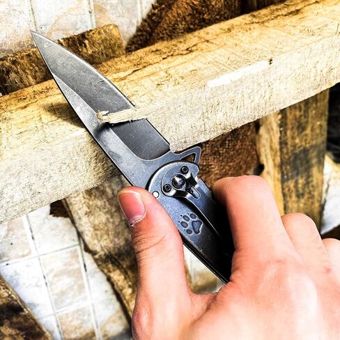 سكين جيب قابل للطي بنمط الذئب من MADSABRE، قفل بطانة بمقبض فولاذي مغسول بالحجر مع مشبك أداة EDC للتخييم والصيد في الهواء الطلق in Kuwait