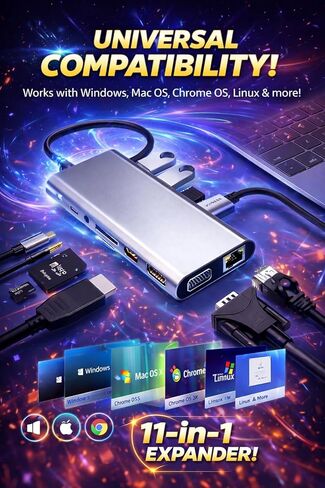 USB-C Hub 11-in-1 Multiport Docking Station with 4K HDMI, VGA, Ethernet, 100W PD, USB 3.0, SD/TF Card Reader & Audio Jack – USB-C Adapter for Laptop, MacBook, Windows & Chromebook in Saudi Arabia