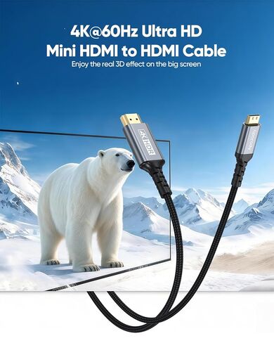 Mini HDMI to HDMI Cable 6FT, High Speed HDMI to Mini HDMI Cable for Portable Monitor 4K@60Hz HDMI Mini 2.0 Cord 2K,1080P, HDR Compatible with Camera, Camcorder, Laptop, HDTV, Graphics in Kuwait
