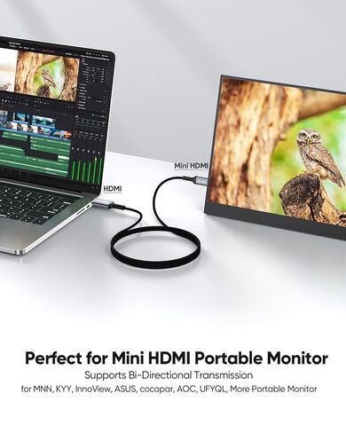 Mini HDMI to HDMI Cable 6FT, High Speed HDMI to Mini HDMI Cable for Portable Monitor 4K@60Hz HDMI Mini 2.0 Cord 2K,1080P, HDR Compatible with Camera, Camcorder, Laptop, HDTV, Graphics in Kuwait