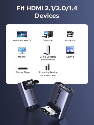 UGREEN 10K 8K@60Hz HDMI 2.1 Right Angle Male to Female Adapter 2 Pack, 4K@240Hz High Speed Cord 3D HDR ARC VRR 48Gbps Aluminum Extender Compatible with HDTV Roku Stick Chromecast Laptop PC Switch 2 in Saudi Arabia