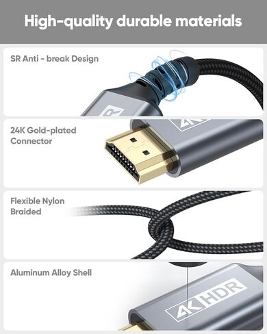 Mini HDMI to HDMI Cable 6FT, High Speed HDMI to Mini HDMI Cable for Portable Monitor 4K@60Hz HDMI Mini 2.0 Cord 2K,1080P, HDR Compatible with Camera, Camcorder, Laptop, HDTV, Graphics in Kuwait