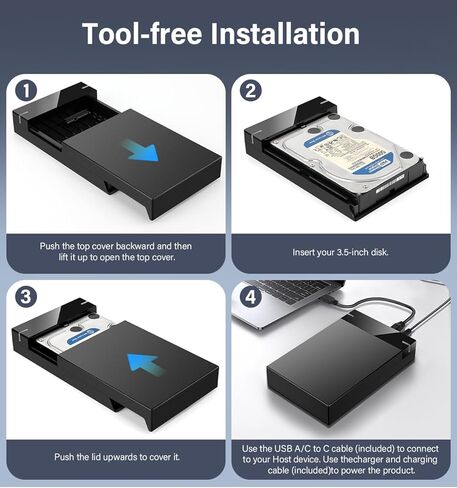 حاوية محرك أقراص ثابتة خارجي SATA مقاس 3.5 بوصة، حافظة USB 3.0 إلى SATA III HDD SSD خالية من الأدوات، تدعم 10 تيرابايت كحد أقصى، قارئ محرك أقراص ثابت محمول مع مصدر طاقة 12 فولت 2 أمبير لنظام التشغيل Windows Mac OS، يدعم UASP in Saudi Arabia