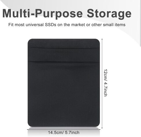 2-Pocket Adhesive Hard Drive Holder for Laptop, Compatible with 2.5" HDD, SSD, Magic Mouse, USB Cable, Black, Durable Lycra Fabric in Saudi Arabia