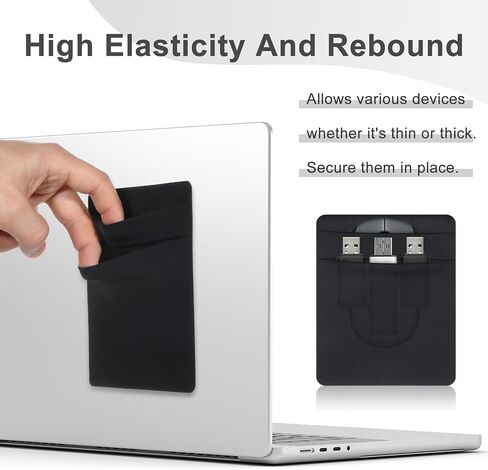 2-Pocket Adhesive Hard Drive Holder for Laptop, Compatible with 2.5" HDD, SSD, Magic Mouse, USB Cable, Black, Durable Lycra Fabric in Saudi Arabia