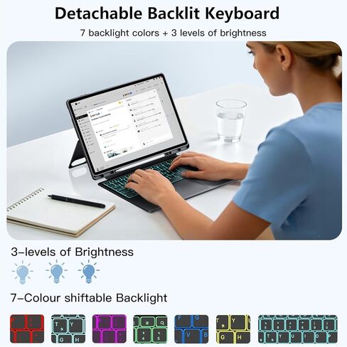 Touchpad Keyboard Case for Samsung Galaxy Tab S11 Ultra 14.6 Inch 2025-7 Colors Backlit Detachable Magnetic Keyboard - Folio Case for Tablet S11 Ultra with S Pen Holder SM-X936B/ SM-X930 in Saudi Arabia