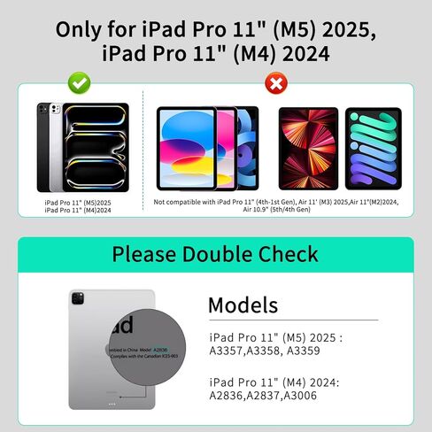 حافظة لوحة مفاتيح مغناطيسية من LAUDTEC لجهاز iPad Pro مقاس 11 بوصة (M5 2025 / M4 2024)، غطاء جلدي رفيع ملمس الجلد مع شاشة طاقة LCD ذكية، لوحة تتبع متعددة اللمس وإضاءة خلفية 7 ألوان، أسود in Kuwait