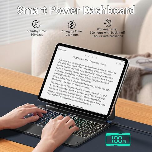 حافظة لوحة مفاتيح مغناطيسية من LAUDTEC لجهاز iPad Pro مقاس 11 بوصة (M5 2025 / M4 2024)، غطاء جلدي رفيع ملمس الجلد مع شاشة طاقة LCD ذكية، لوحة تتبع متعددة اللمس وإضاءة خلفية 7 ألوان، أسود in Kuwait