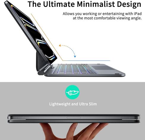 حافظة لوحة مفاتيح مغناطيسية من LAUDTEC لجهاز iPad Pro مقاس 11 بوصة (M5 2025 / M4 2024)، غطاء جلدي رفيع ملمس الجلد مع شاشة طاقة LCD ذكية، لوحة تتبع متعددة اللمس وإضاءة خلفية 7 ألوان، أسود in Kuwait