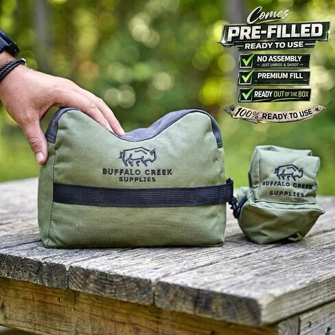 Buffalo Creek Supplies Shooting Bag All-Weather Rifle Rest Sandbag for Bench Shooting, Hunting, Target Practice & Competition – Front & Rear Set – Filled in Saudi Arabia
