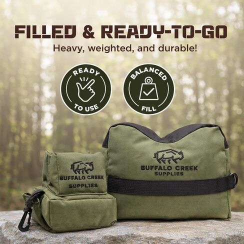 Buffalo Creek Supplies Shooting Bag All-Weather Rifle Rest Sandbag for Bench Shooting, Hunting, Target Practice & Competition – Front & Rear Set – Filled in Saudi Arabia