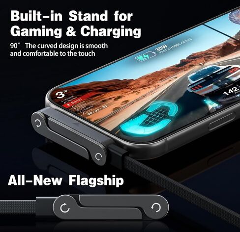 USB C to Lightning 2 in 1 Invisible Holder Charger Cable, MFi Certified 30W PD Fast Charging Cord with Built-in Stand, 90 Degree T-Shaped Flat Braided Sideways Cable for iPhone 14 13 12 11 Pro, iPad in Saudi Arabia