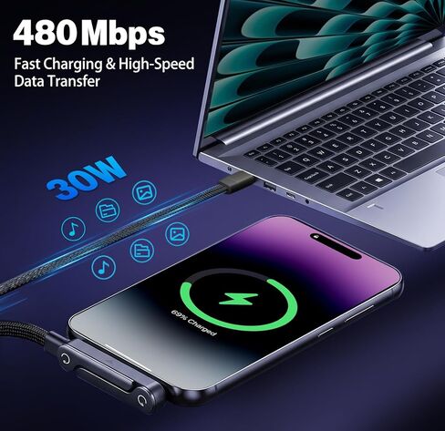 USB C to Lightning 2 in 1 Invisible Holder Charger Cable, MFi Certified 30W PD Fast Charging Cord with Built-in Stand, 90 Degree T-Shaped Flat Braided Sideways Cable for iPhone 14 13 12 11 Pro, iPad in Saudi Arabia