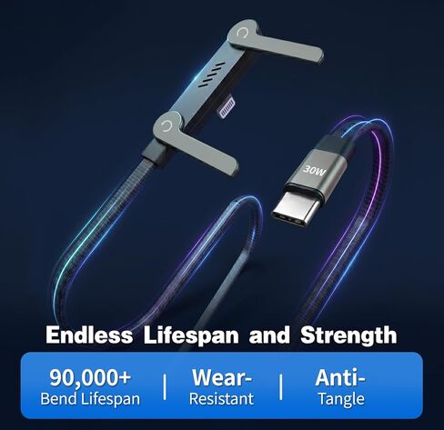 USB C to Lightning 2 in 1 Invisible Holder Charger Cable, MFi Certified 30W PD Fast Charging Cord with Built-in Stand, 90 Degree T-Shaped Flat Braided Sideways Cable for iPhone 14 13 12 11 Pro, iPad in Saudi Arabia