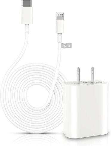 شاحن iPhone سريع، [معتمد من Apple MFi] كتلة شاحن حائط USB C بقدرة 20 واط PD مع كابل مزامنة بيانات طويل جدًا بطول 10 أقدام من النوع C إلى Lightning متوافق مع iPhone 14 13 12 11 XS XR X 8 iPad in Saudi Arabia