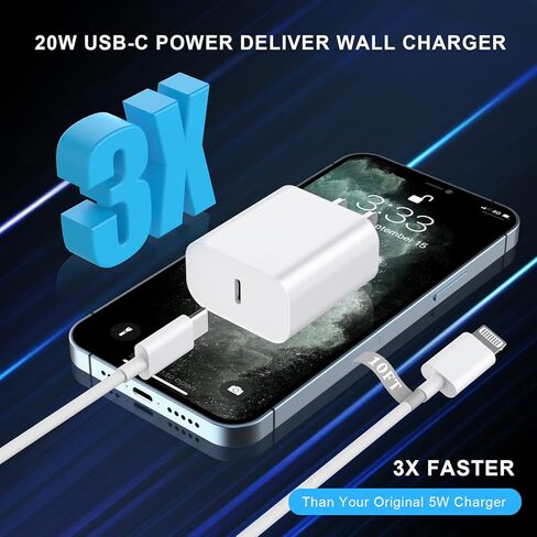 شاحن iPhone سريع، [معتمد من Apple MFi] كتلة شاحن حائط USB C بقدرة 20 واط PD مع كابل مزامنة بيانات طويل جدًا بطول 10 أقدام من النوع C إلى Lightning متوافق مع iPhone 14 13 12 11 XS XR X 8 iPad in Saudi Arabia