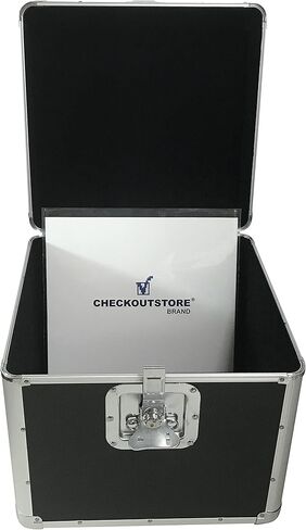 صندوق تخزين تسجيلات الفينيل LP من الألومنيوم الأسود مقاس 12 بوصة من CheckOutStore (يحمل ما يصل إلى 100 سجل) in Saudi Arabia