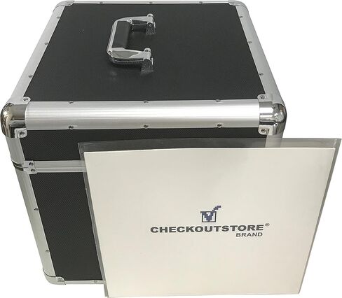 صندوق تخزين تسجيلات الفينيل LP من الألومنيوم الأسود مقاس 12 بوصة من CheckOutStore (يحمل ما يصل إلى 100 سجل) in Saudi Arabia