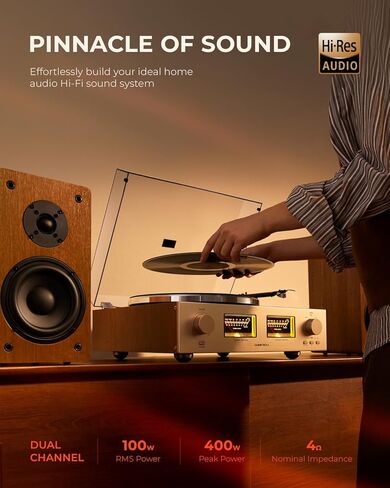 Qlearsoul HiFire X Vinyl Record Player System with 100W Speakers & Record Weight Stabilizer, Black Aluminum in Saudi Arabia