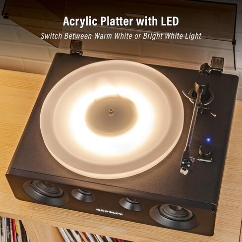 مشغل تسجيل لومينيت CR6050A-BK من كروسلي، 3 سرعات مع طبق قرص دوار من الأكريليك LED ومكبرات صوت مدمجة بقدرة 60 وات، أسود in Kuwait