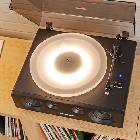 مشغل تسجيل لومينيت CR6050A-BK من كروسلي، 3 سرعات مع طبق قرص دوار من الأكريليك LED ومكبرات صوت مدمجة بقدرة 60 وات، أسود in Kuwait