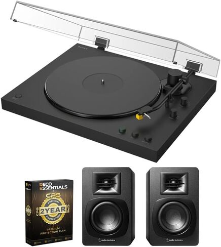 Sony PS-LX5BT Full Auto Playback Premium Turntable with Bluetooth Connectivity Bundle with Audio-Technica AT-SP3X Bookshelf Speakers and Deco Essentials CPS Exclusive 2 YR Protection Pack in Saudi Arabia