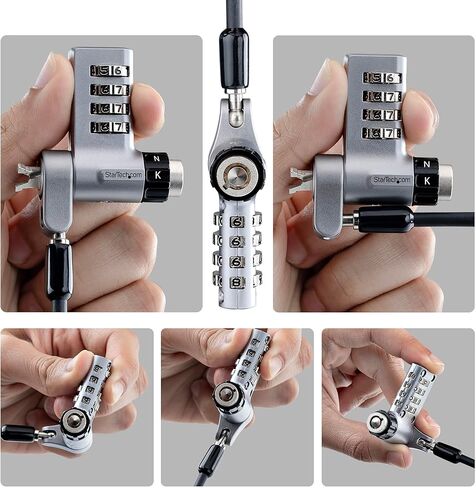 StarTech 10-Pack 3-in-1 Dual-Access Laptop Lock, 6.6ft (2m) Keyed Alike/Combination for Noble Wedge/Nano/K-Slot; TAA in Saudi Arabia