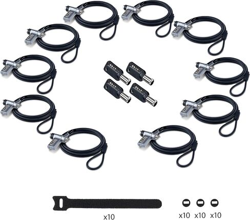 StarTech 10-Pack 3-in-1 Dual-Access Laptop Lock, 6.6ft (2m) Keyed Alike/Combination for Noble Wedge/Nano/K-Slot; TAA in Saudi Arabia
