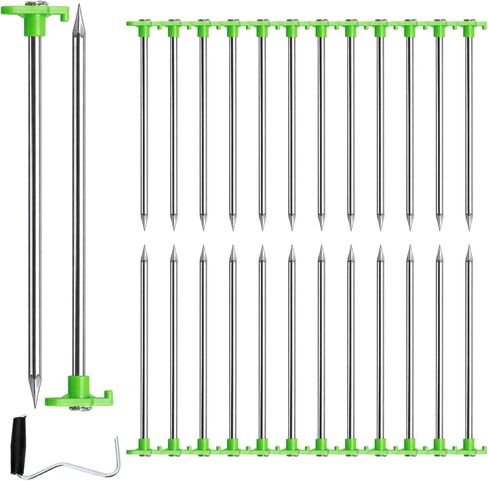 Yesland 24 Pack Heavy Duty Tent Stake with Pull Hook, 10 Inch Non-Rust Metal Tent Pegs Ground Yard Tent Spikes, Galvanized Iron, Green, for Patio, Garden, Canopies, Grassland, Outdoor, Hiking, Camping in Saudi Arabia