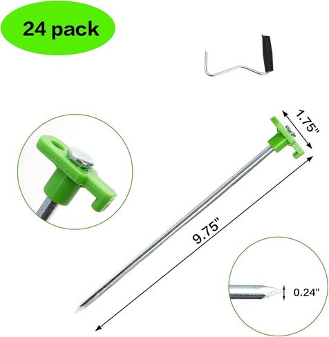 Yesland 24 Pack Heavy Duty Tent Stake with Pull Hook, 10 Inch Non-Rust Metal Tent Pegs Ground Yard Tent Spikes, Galvanized Iron, Green, for Patio, Garden, Canopies, Grassland, Outdoor, Hiking, Camping in Saudi Arabia