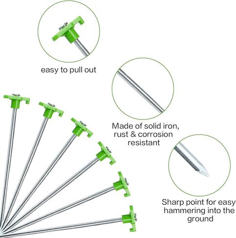 Yesland 24 Pack Heavy Duty Tent Stake with Pull Hook, 10 Inch Non-Rust Metal Tent Pegs Ground Yard Tent Spikes, Galvanized Iron, Green, for Patio, Garden, Canopies, Grassland, Outdoor, Hiking, Camping in Saudi Arabia
