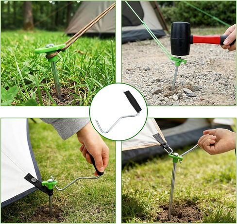 Yesland 24 Pack Heavy Duty Tent Stake with Pull Hook, 10 Inch Non-Rust Metal Tent Pegs Ground Yard Tent Spikes, Galvanized Iron, Green, for Patio, Garden, Canopies, Grassland, Outdoor, Hiking, Camping in Saudi Arabia