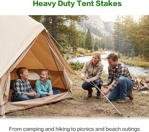 Yesland 24 Pack Heavy Duty Tent Stake with Pull Hook, 10 Inch Non-Rust Metal Tent Pegs Ground Yard Tent Spikes, Galvanized Iron, Green, for Patio, Garden, Canopies, Grassland, Outdoor, Hiking, Camping in Saudi Arabia
