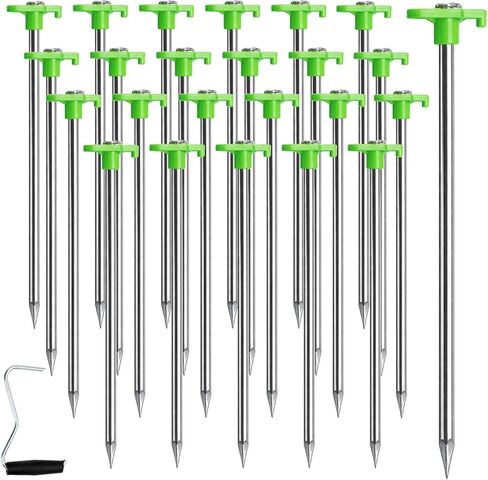 Yesland 24 Pack Heavy Duty Tent Stake with Pull Hook, 10 Inch Non-Rust Metal Tent Pegs Ground Yard Tent Spikes, Galvanized Iron, Green, for Patio, Garden, Canopies, Grassland, Outdoor, Hiking, Camping in Saudi Arabia