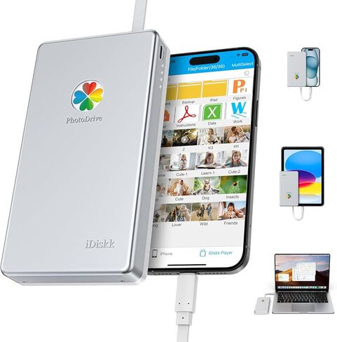 iDiskk Apple MFi Certified 1TB External Hard Drive Auto Backup for iPhone 15/16/17, iPad, Android, MacBook & Computer - Store Photos, Videos & Documents in Saudi Arabia