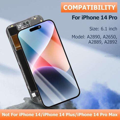 INCELL لشاشة iPhone 14 Pro البديلة لشاشة iPhone 14 Pro LCD A2890، A2650، A2889، A2892 مجموعة أدوات إصلاح تجميع شاشة اللمس الرقمية in Saudi Arabia