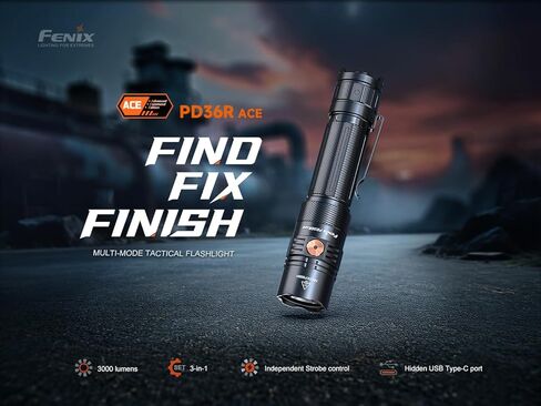 Fenix PD36R ACE 3000 Lumen Rechargeable Tactical Flashlight, Dual Switch, Rugged, Strobe SOS Long Runtime Waterproof EDC Duty Light Camping Hunting Emergency w/EBR Acc case in Saudi Arabia